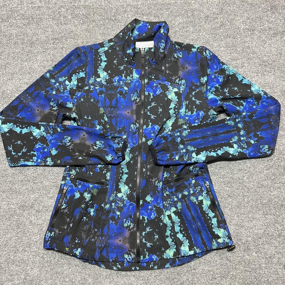 Fabletics Jacket Womens Small Blue Tie Dye Windbreaker Full Zip Thumbholes